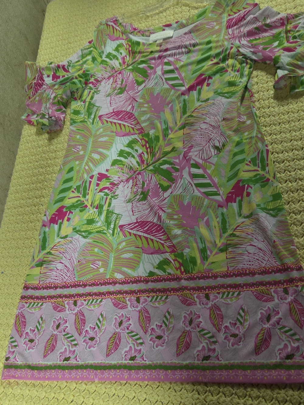 Girls' Pink & Green Tropical Leaf Casual Dress